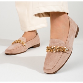 Dame ruskind loafers med Shelovet krystaller beige 1
