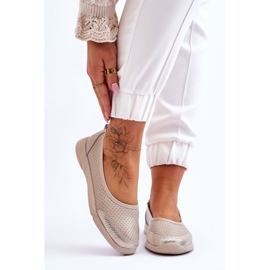 Kvinders læder åbner beige ballerinas 1