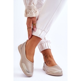 Kvinders læder åbner beige ballerinas 2