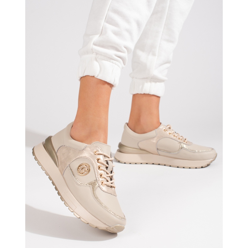 Shelovet beige lædersneakers til kvinder 2