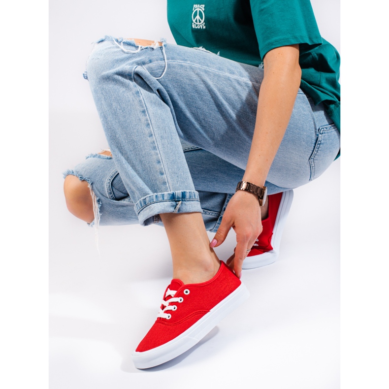 Klassiske sneakers med snøre til kvinder Shelovet rød 1