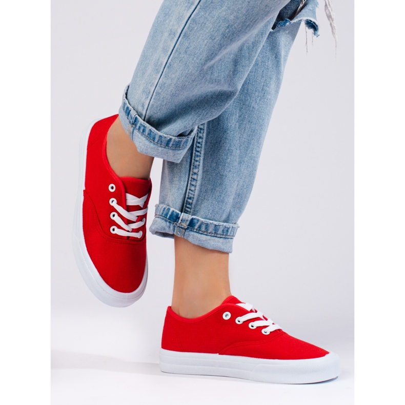 Klassiske sneakers med snøre til kvinder Shelovet rød 2