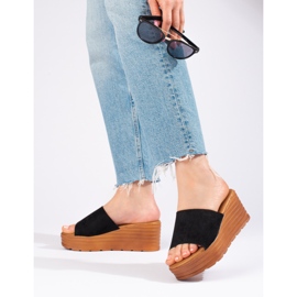 Kvinders sorte Shelovet suede wedge hjemmesko 2