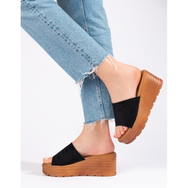 Kvinders sorte Shelovet suede wedge hjemmesko 1
