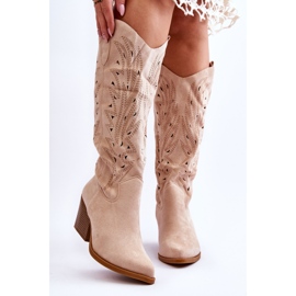 Elavi Beige Openwork Slip-On Støvler i ruskind 1