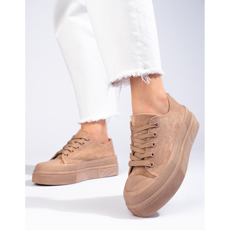 Suede high platform sneakers i beige Shelovet 1