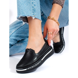 Shelovet sort læder gennembrudt sko med en tyk sål 3
