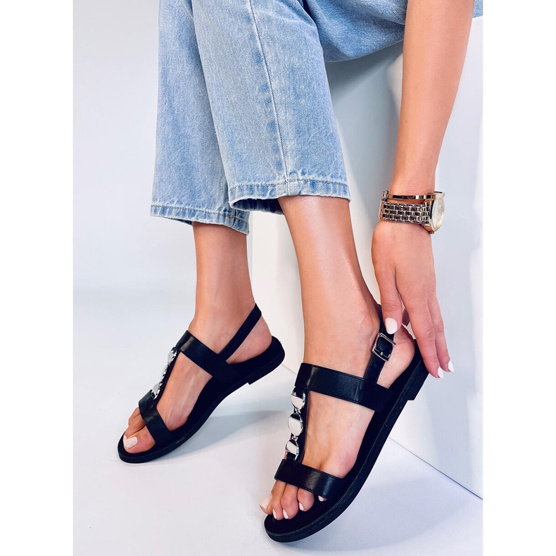BM Cheek Black metallic damesandaler sort 2
