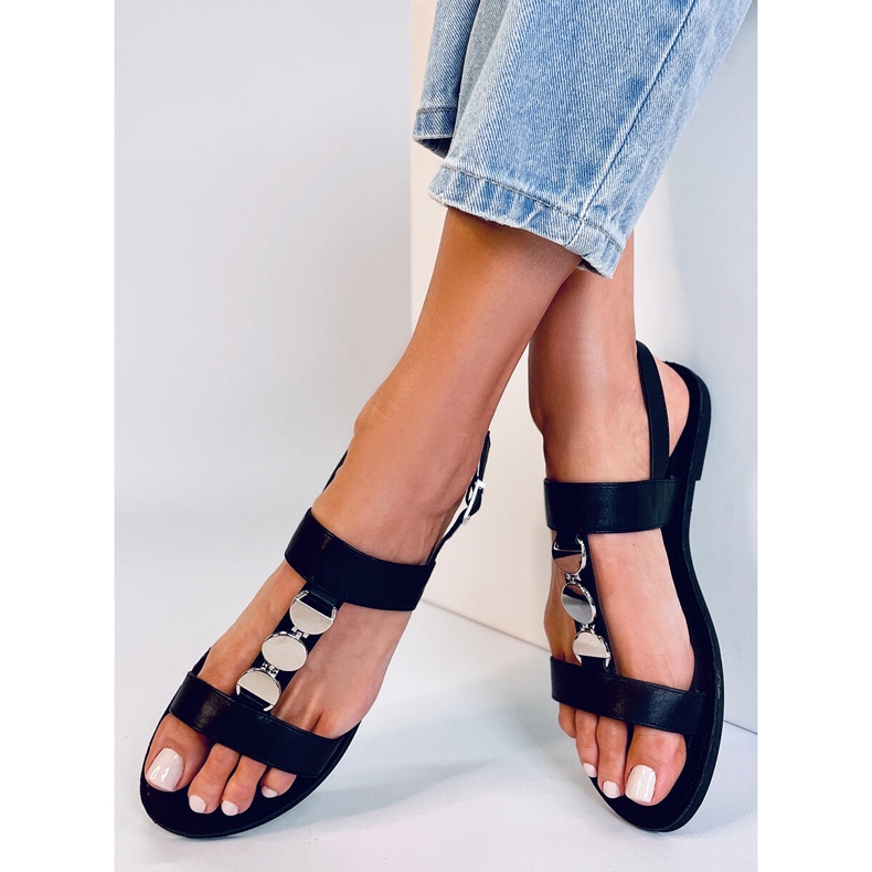 BM Cheek Black metallic damesandaler sort 1