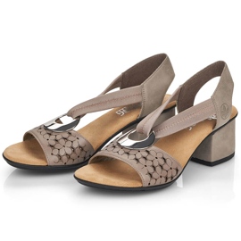 Rieker 64677-64 beige højhælede sandaler i læder med elastik 7