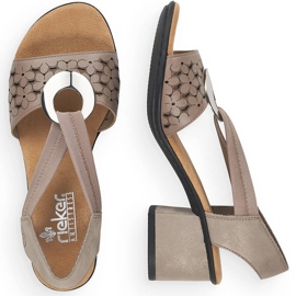 Rieker 64677-64 beige højhælede sandaler i læder med elastik 10