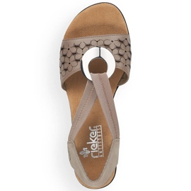Rieker 64677-64 beige højhælede sandaler i læder med elastik 5