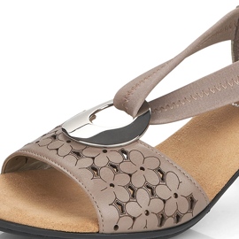 Rieker 64677-64 beige højhælede sandaler i læder med elastik 9