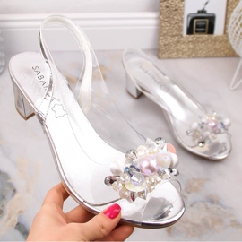 2014-5 Transparente sandaler til kvinder med perler Sølv Sabatina 1