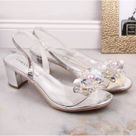 2014-5 Transparente sandaler til kvinder med perler Sølv Sabatina 2