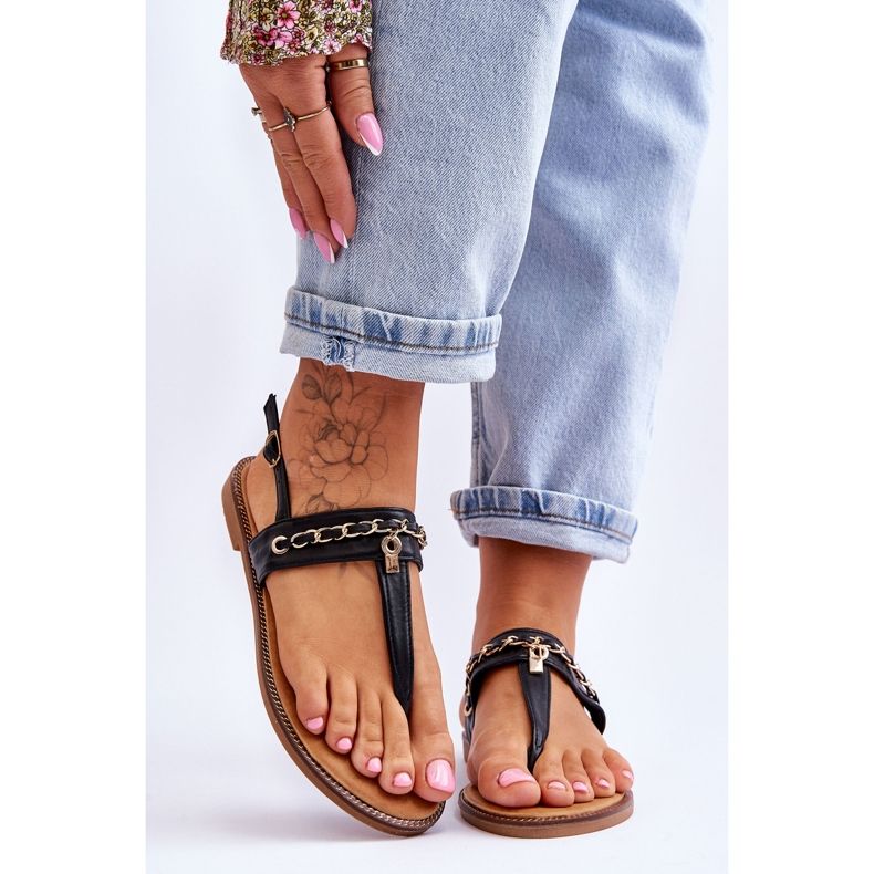 Dame flip flops med kæde sort Jessica 1