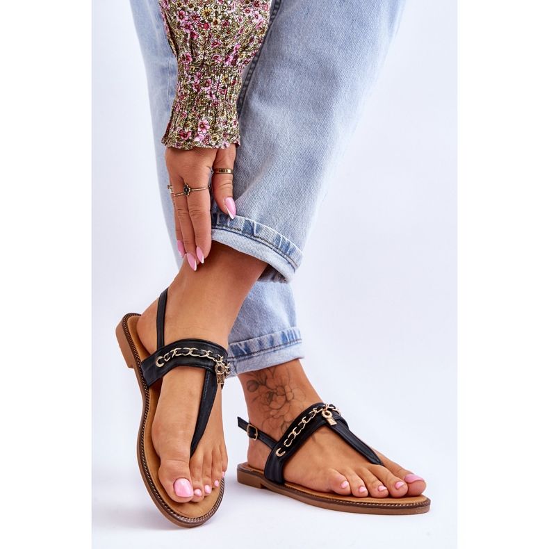 Dame flip flops med kæde sort Jessica 2
