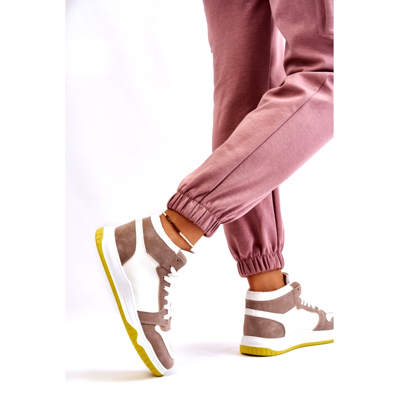 Høje sportssko til kvinder, sneakers, hvide og beige 4