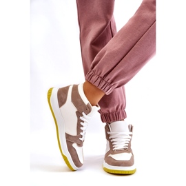 Høje sportssko til kvinder, sneakers, hvide og beige 3