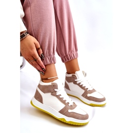 Høje sportssko til kvinder, sneakers, hvide og beige 1