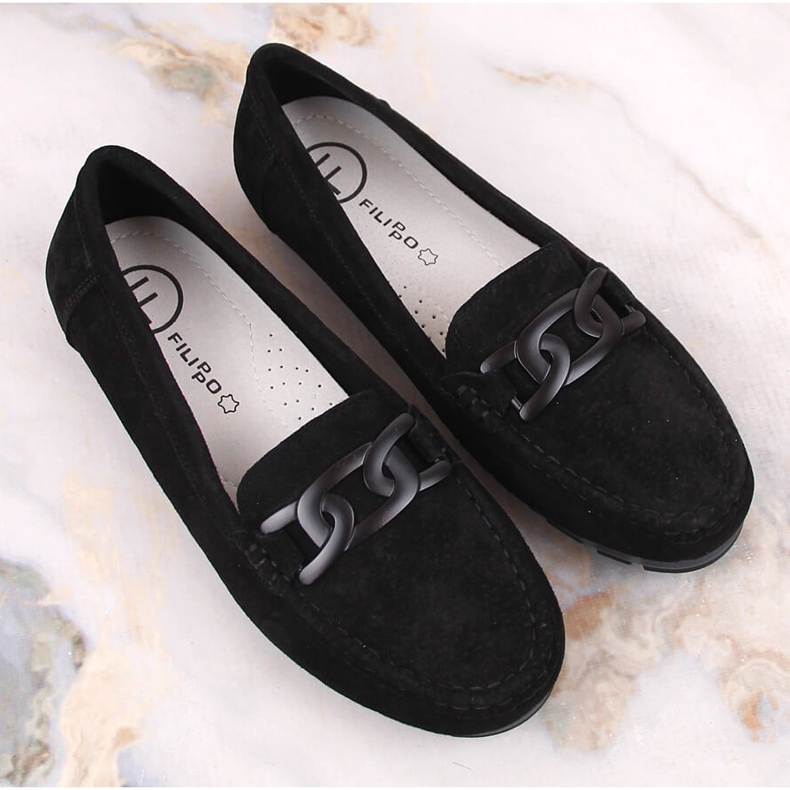 Flade loafers i sort læder til kvinder Filippo DP3630 2