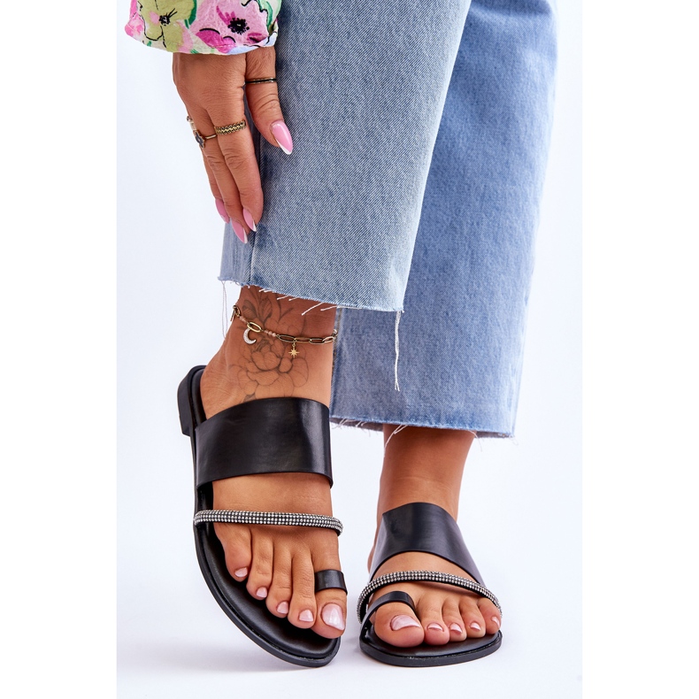 Kvinders flip flops med dekorativ rem Sort Sublim 1