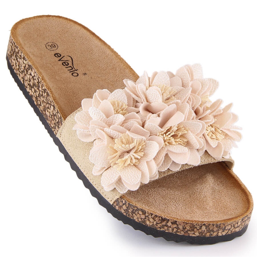 Statistisk Genbruge trend Flade sandaler til kvinder med beige blomster eVento 5969 - KeeShoes