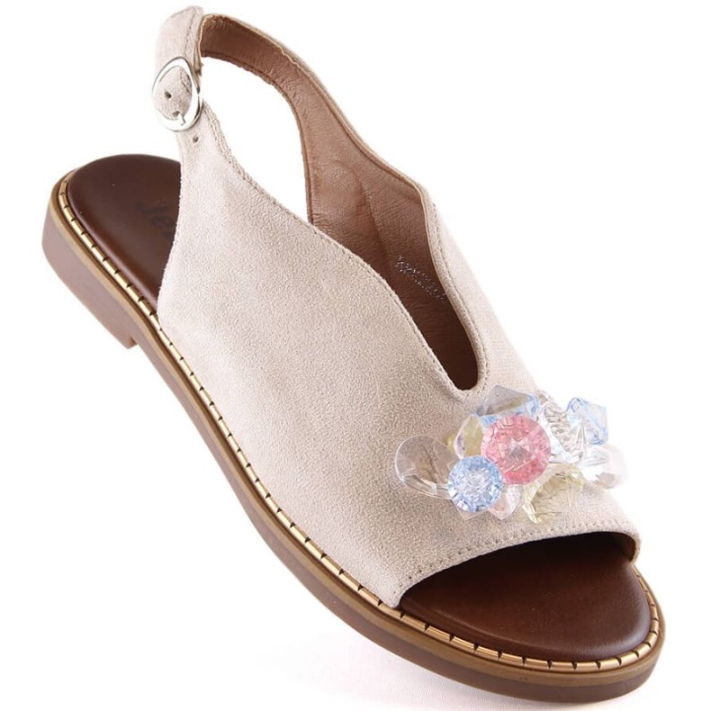 Flade ruskindssandaler med krystaller Jezzi W RMR2266-2 beige 1