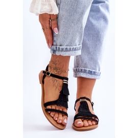 FRJ Kvinders sandaler Flad ruskind Boho Sort Lucami 1