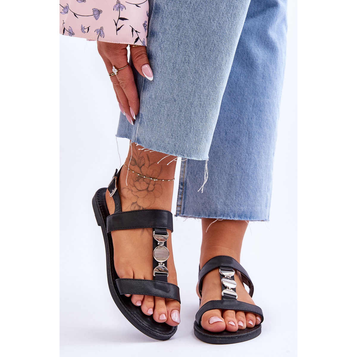 PG1 Flade sandaler til kvinder med dekorativ Black Berry sort - KeeShoes