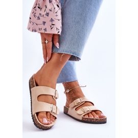 FB2 Damesandaler på korkplatform med striber Beige Doretta 2