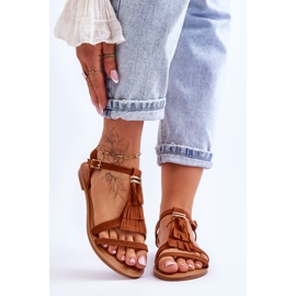 Damesandaler Fladt ruskind Boho Brun Lucami 1