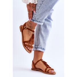 Damesandaler Fladt ruskind Boho Brun Lucami 4