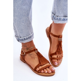 Damesandaler Fladt ruskind Boho Brun Lucami 3
