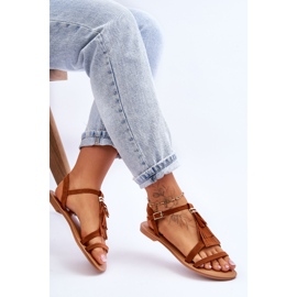 Damesandaler Fladt ruskind Boho Brun Lucami 5