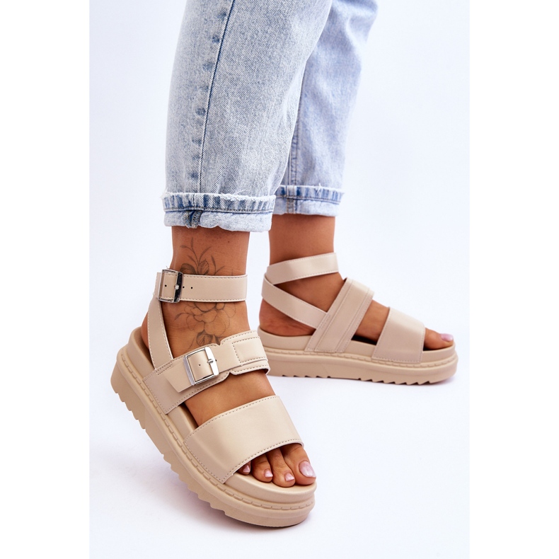 Damesandaler med beige Hever bælte 2
