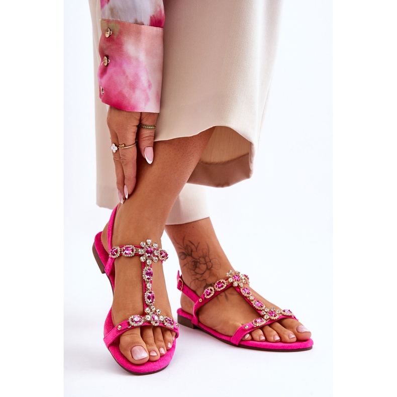 FI1 Damesandaler i ruskind med sten Fuchsia Calabrio lyserød 2