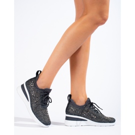 Shelovet sorte tekstil wedge sneakers grå 1