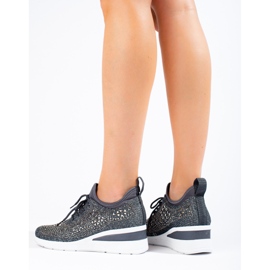 Shelovet sorte tekstil wedge sneakers grå 2