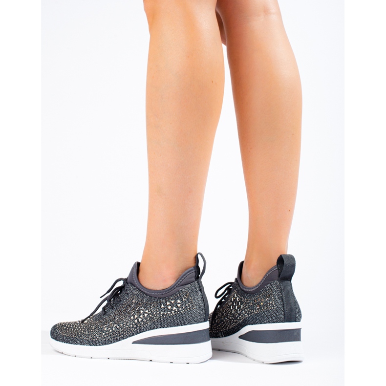 Shelovet sorte tekstil wedge sneakers grå 2
