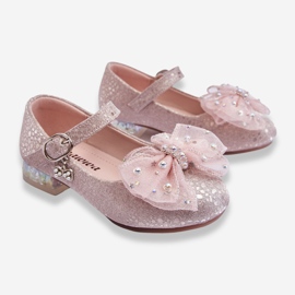 PA1 Børneballerinaer med velcrosløjfe Sølv-Pink Nicola 2