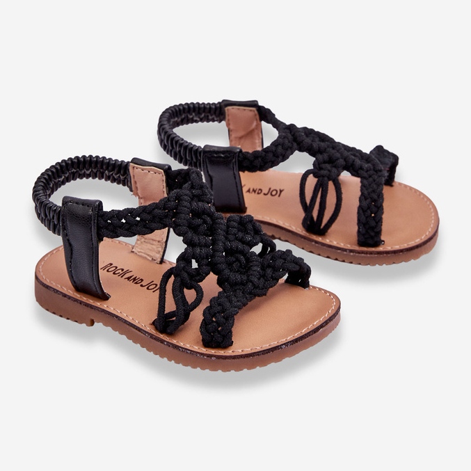 Børns sorte Tracy flettede slip-on sandaler 2