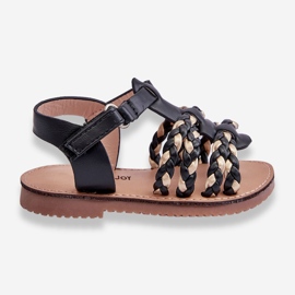 Børns velcro sandaler med striber Sort Sammy 1