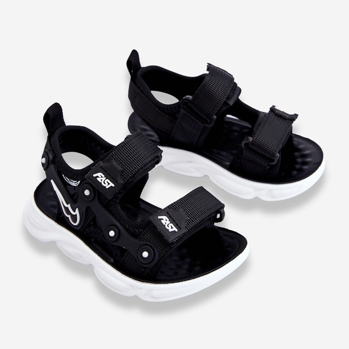 Tobias Boys Velcro Sandaler Sort Og Hvid 2